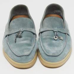 Pre Owned Loro Piana Summer Charms Walk Size 37 Blue Suede Loafers
