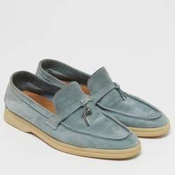 Pre Owned Loro Piana Summer Charms Walk Size 37 Blue Suede Loafers