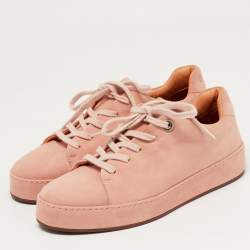 Pre Owned Loro Piana Salmon Nuages Size 37.5 Pink Suede Low Top Sneakers