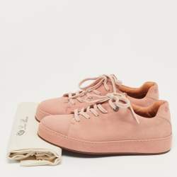 Pre Owned Loro Piana Salmon Nuages Size 37.5 Pink Suede Low Top Sneakers