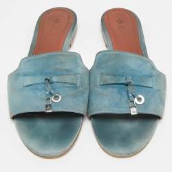 Pre Owned حذاء فلات سلايد لورو بيانا صيف دلايات سويدي أزرق مقاس 38