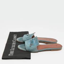 Pre Owned حذاء فلات سلايد لورو بيانا صيف دلايات سويدي أزرق مقاس 38