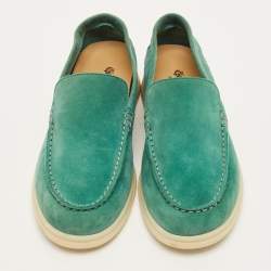 Pre Owned Loro Piana Summer Charms Walk Size 34 Green Suede Loafers