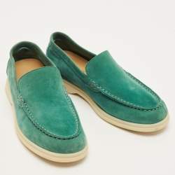 Pre Owned Loro Piana Summer Charms Walk Size 34 Green Suede Loafers