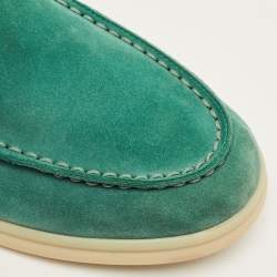 Pre Owned Loro Piana Summer Charms Walk Size 34 Green Suede Loafers