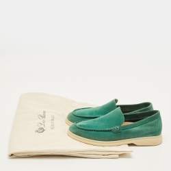 Pre Owned Loro Piana Summer Charms Walk Size 34 Green Suede Loafers