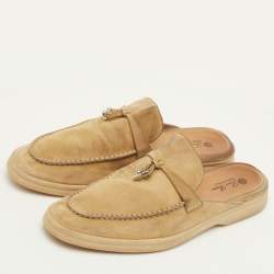 Pre Owned Loro Piana Babouche Charms Walk Size 40 Light Yellow Nubuck Leather Flat Mules