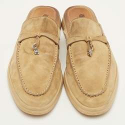 Pre Owned Loro Piana Babouche Charms Walk Size 40 Light Yellow Nubuck Leather Flat Mules