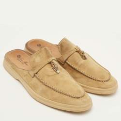 Pre Owned Loro Piana Babouche Charms Walk Size 40 Light Yellow Nubuck Leather Flat Mules