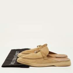 Pre Owned Loro Piana Babouche Charms Walk Size 40 Light Yellow Nubuck Leather Flat Mules