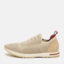 Pre Owned Loro Piana 360 LP Flexy Walk Size 40 Beige/Grey Knit Fabric Low Top Sneakers