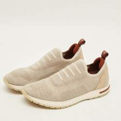 Pre Owned Loro Piana 360 LP Flexy Walk Size 40 Beige/Grey Knit Fabric Low Top Sneakers