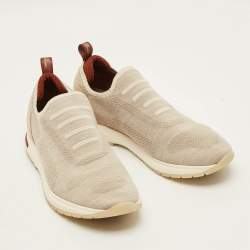 Pre Owned Loro Piana 360 LP Flexy Walk Size 40 Beige/Grey Knit Fabric Low Top Sneakers