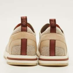 Pre Owned Loro Piana 360 LP Flexy Walk Size 40 Beige/Grey Knit Fabric Low Top Sneakers