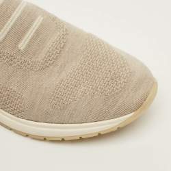 Pre Owned Loro Piana 360 LP Flexy Walk Size 40 Beige/Grey Knit Fabric Low Top Sneakers