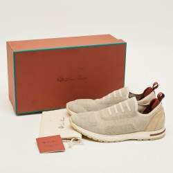 Pre Owned Loro Piana 360 LP Flexy Walk Size 40 Beige/Grey Knit Fabric Low Top Sneakers