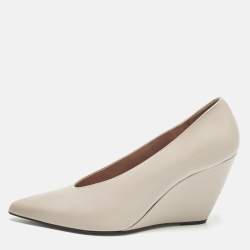 Pre Owned Loro Piana Size 38.5 Cream Leather Wedge Pumps