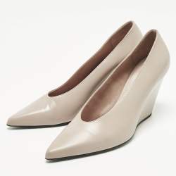 Pre Owned Loro Piana Size 38.5 Cream Leather Wedge Pumps