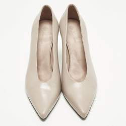 Pre Owned Loro Piana Size 38.5 Cream Leather Wedge Pumps