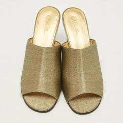 Pre Owned Loro Piana Size 39 Gold Lurex Fabric Block Heel  Mules