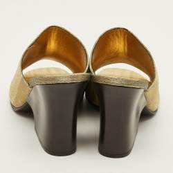 Pre Owned Loro Piana Size 39 Gold Lurex Fabric Block Heel  Mules