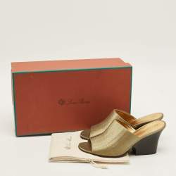 Pre Owned Loro Piana Size 39 Gold Lurex Fabric Block Heel  Mules
