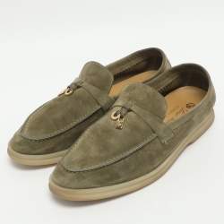Pre Owned Loro Piana Summer Charms Walk Size 37 Green Suede Loafers