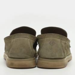 Pre Owned Loro Piana Summer Charms Walk Size 37 Green Suede Loafers