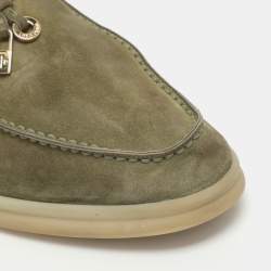 Pre Owned Loro Piana Summer Charms Walk Size 37 Green Suede Loafers