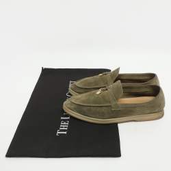 Pre Owned Loro Piana Summer Charms Walk Size 37 Green Suede Loafers