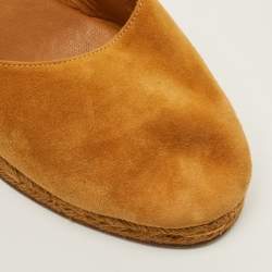 Pre Owned Loro Piana Size 38 Brown Raffia and Suede Wedge Pumps