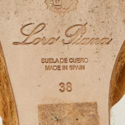 Pre Owned Loro Piana Size 38 Brown Raffia and Suede Wedge Pumps