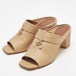 Pre Owned Loro Piana Maxi Charms Size 40 Beige Python Mules