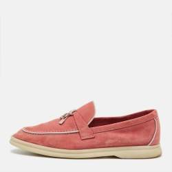 Pre Owned Loro Piana Summer Walk Size 36.5 Pink Suede Loafers