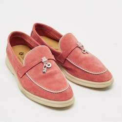 Pre Owned Loro Piana Summer Walk Size 36.5 Pink Suede Loafers