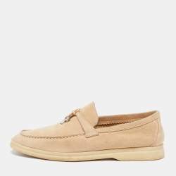 Pre Owned Loro Piana Summer Charms Walk Size 37.5 Beige Suede Loafers