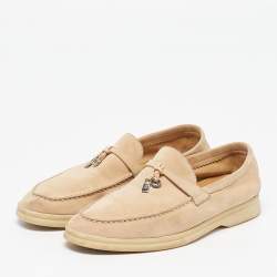 Pre Owned Loro Piana Summer Charms Walk Size 37.5 Beige Suede Loafers