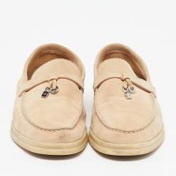 Pre Owned Loro Piana Summer Charms Walk Size 37.5 Beige Suede Loafers