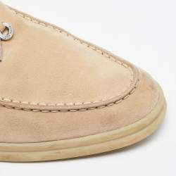 Pre Owned Loro Piana Summer Charms Walk Size 37.5 Beige Suede Loafers