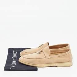 Pre Owned Loro Piana Summer Charms Walk Size 37.5 Beige Suede Loafers
