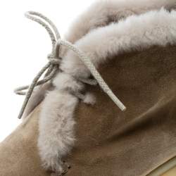 Pre Owned Loro Piana Beige Suede and Fur Open Walk Ankle Boots Size 36