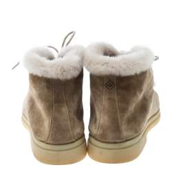 Pre Owned Loro Piana Beige Suede and Fur Open Walk Ankle Boots Size 36