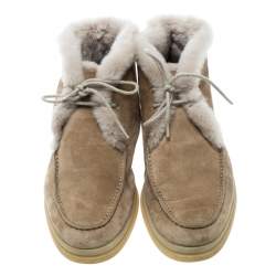 Pre Owned Loro Piana Beige Suede and Fur Open Walk Ankle Boots Size 36