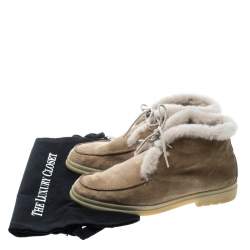 Pre Owned Loro Piana Beige Suede and Fur Open Walk Ankle Boots Size 36