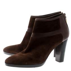 Loro Piana Brown Suede And Leather Ankle Boots Size 40