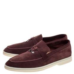 Pre Owned Loro Piana Maroon Suede Summer Charms Walk Moccasins Size 39.5