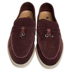 Pre Owned Loro Piana Maroon Suede Summer Charms Walk Moccasins Size 39.5