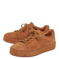 Pre Owned Loro Piana  Light Brown Suede Low Top Nuages Sneakers Size 37
