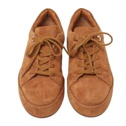 Pre Owned Loro Piana  Light Brown Suede Low Top Nuages Sneakers Size 37