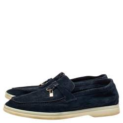 Pre Owned Loro Piana Blue Suede Summer Charms Walk Slip On Loafers Size 37.5